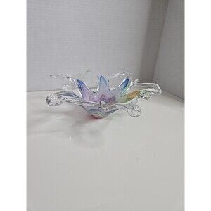 Vintage Murano by Crystal Clear Class Candy Dish with Pink Pastel Colors Unusual